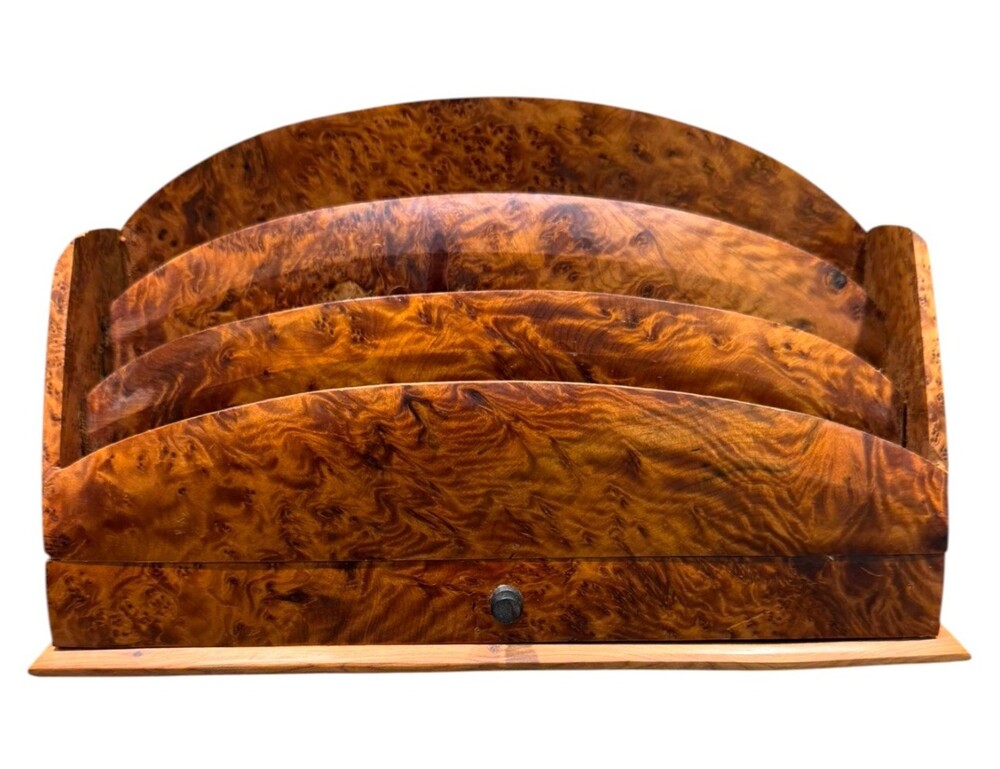 Vintage Moroccan Thuya Burl Wood Letter Rack Desk Organizer Drawer Morocco